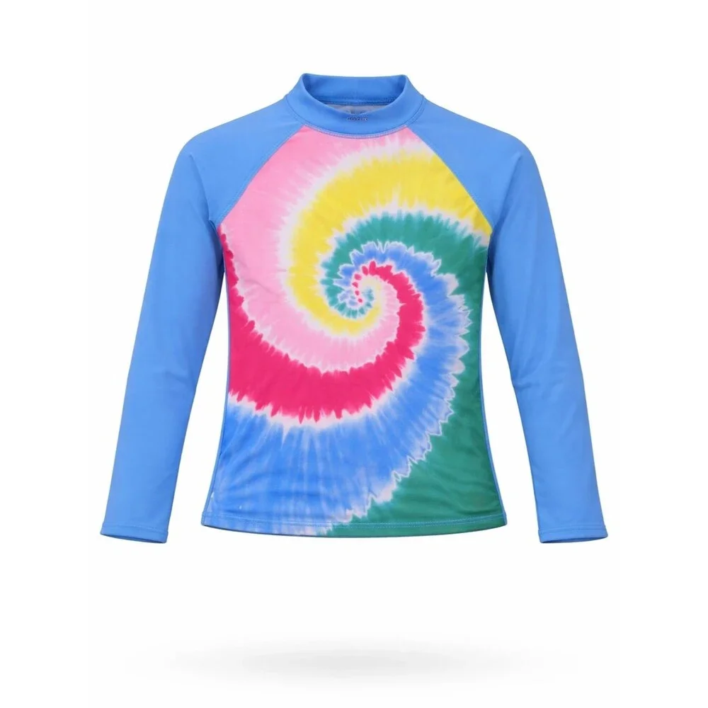 Lands' End Kids Girls Blue Rainbow Tie-Dye Long Sleeve Swim Rashguard Size 10 12